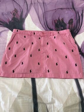 Ralph Lauren Pink Mini Skirt with Blue Polo Player Embroidery